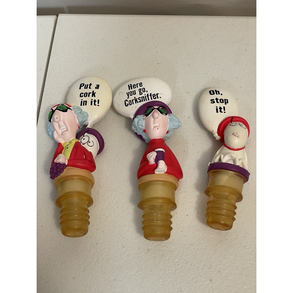 Vintage Set of 3 Hallmark‎ MAXINE Wine Cork Stopper Put A CORK IN IT Corksniffer
